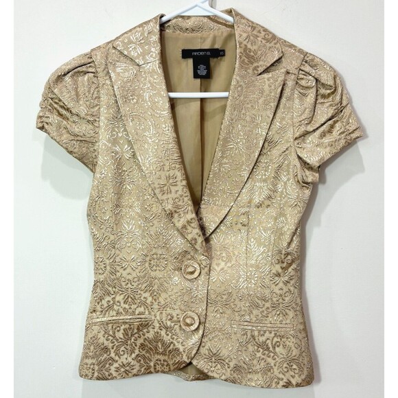 VTG Y2K Arden B Gold Jacket Tapestry Jaquard Print XS Tailored Career 90s Fitted - Picture 1 of 9